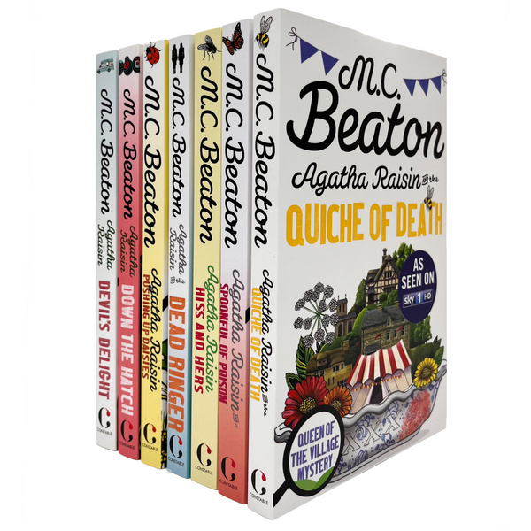 M C Beaton Agatha Raisin Series 1-7 Collection 7 Books Set (Agatha Raisin and the Quiche of Death, Agatha Raisin and A Spoonful of Poison, Hiss and Hers, Pushing up Daisies, Agatha Raisin and the Dead Ringer, Down the Hatch, Devil’s Delight)