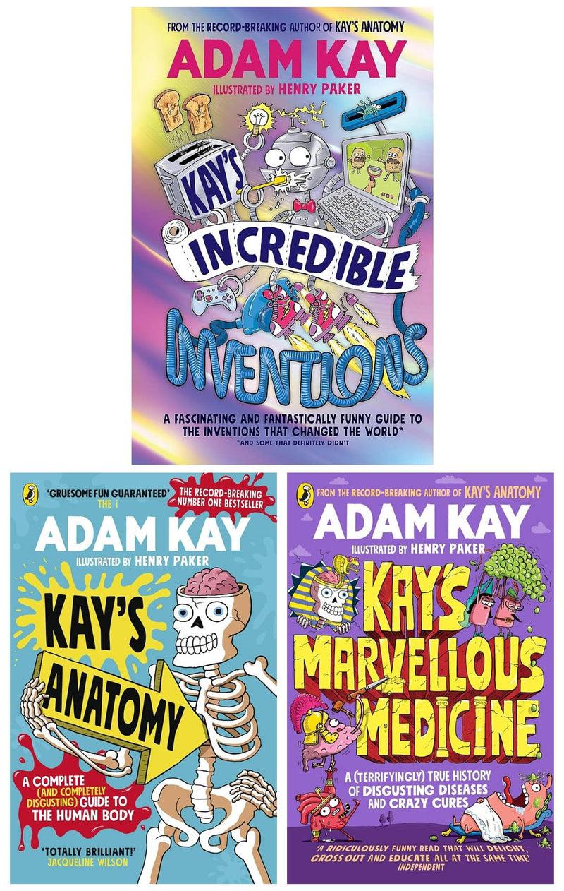 ["(Kay's Incredible Inventions", "9785212009171", "adam kay", "Adam Kay anatomy", "adam kay books", "Adam Kay set", "childrens books", "Childrens Books (7-11)", "Childrens Educational", "childrens humour", "diseases", "guide to the human body", "human body", "humour education", "Kay's Anatomy", "Kay's Marvellous Medicine", "medicine", "medicine for children", "medicine humour"]