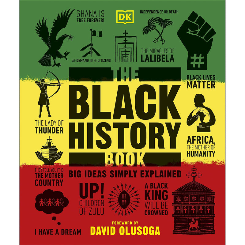 ["9780241512982", "African history", "Atlantic slave trade", "Big Ideas series", "Black & African American History Book", "Black & African American History Books", "Black & Asian studies", "Black feminist movements", "Black History Book", "Black Lives Matter movement", "black people history", "David Olusoga", "General & world history", "Harlem Renaissance", "History of Australia", "History of Kenya", "history reference book", "Jazz Age", "slave resistance settlements", "The Black History Book Big Ideas Simply Explained", "Windrush migration"]