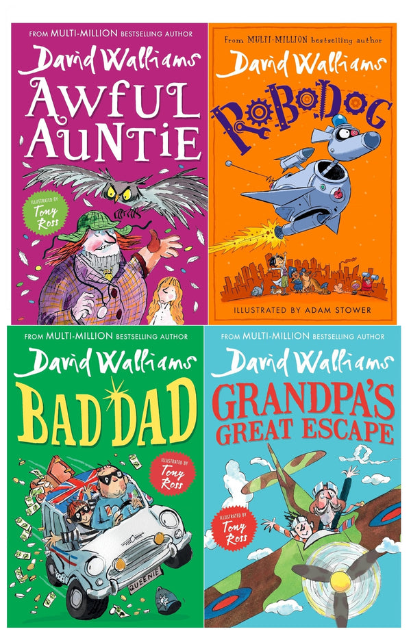 David Walliams 4 Books Collection Set (Awful Auntie, Grandpa’s Great Escape, Bad Dad, Robodog)