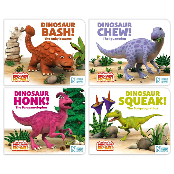 The World of Dinosaur Roar Series Books 9 - 12 Collection Set (Dinosaur Honk, Dinosaur Squeak, Dinosaur Bash, Dinosaur Chew)