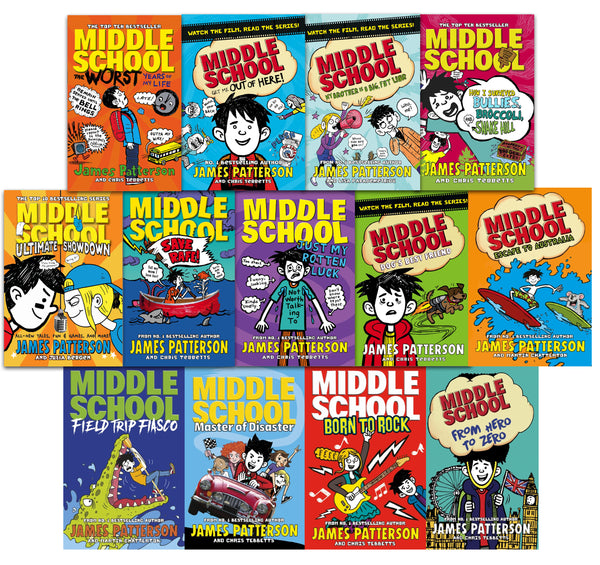 Middle School by James Patterson 13 Books Collection Set Escape to Australia, Field Trip Fiasco