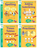 Usborne Workbooks Home Learning Age 7-8 Collection 4 Books Set (Fractions, Times Tables, Adding and Subtracting, Spelling)