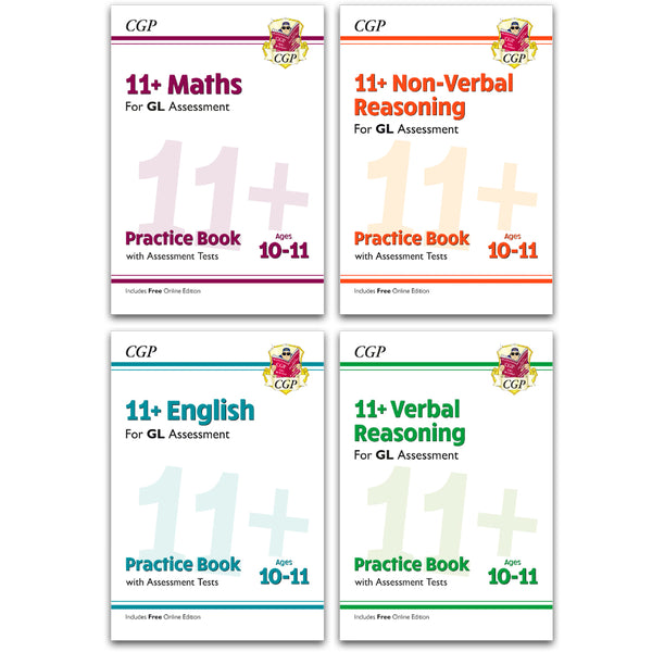 11+ GL Ages 10-11 Practice Book & Assessment Tests 4 Books Set: English, Maths, Verbal and Non-Verbal Reasoning