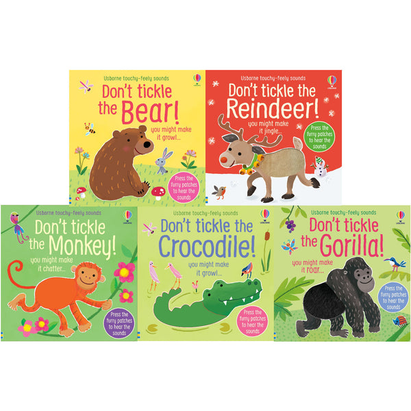 Usborne Don't Tickle Wildlife Collection 5 Books Set Series 2 (Touchy-Feely Sound Books) Monkey, Gorilla, Bear, Crocodile, Reindeer