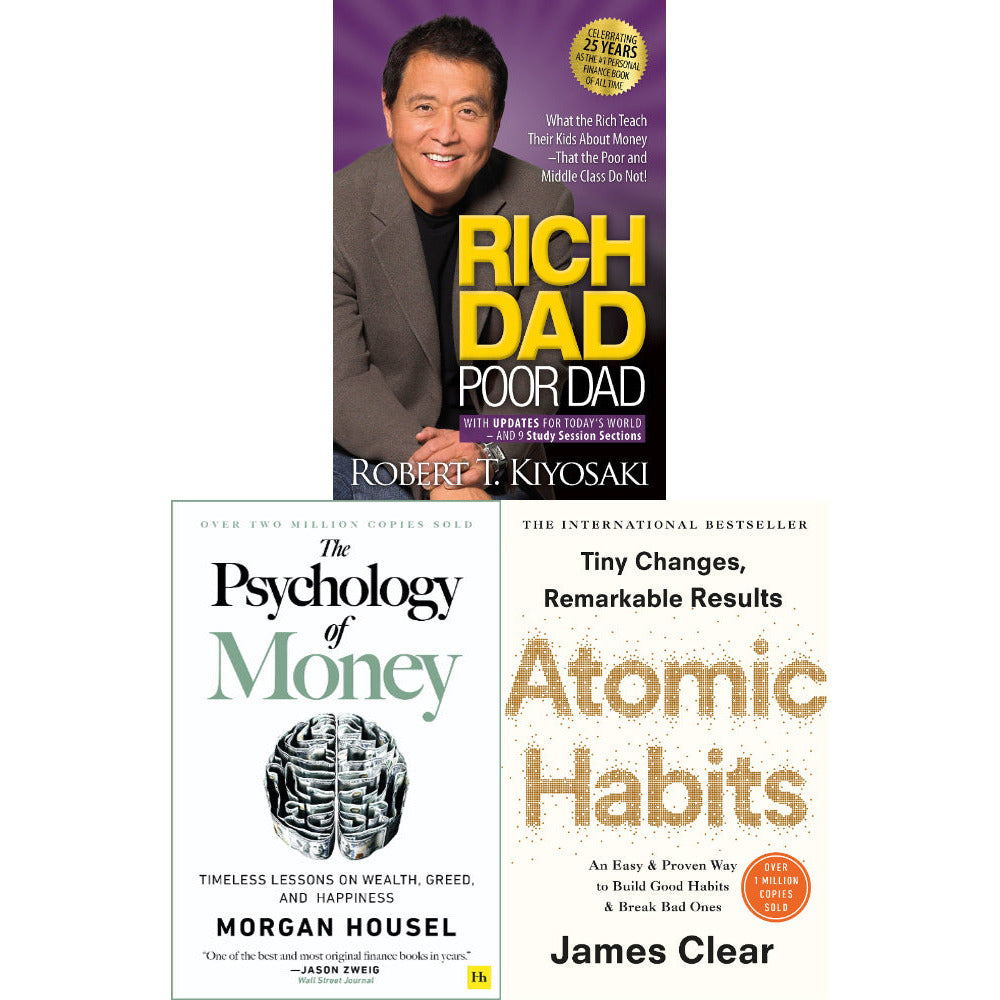 Rich Dad Poor Dad, Atomic Habits, The Psychology of Money 3 Books Coll